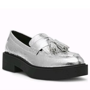 NWT Steven by Steve Madden Beryn Silver Tassel Loafers Platform Flat 8.5